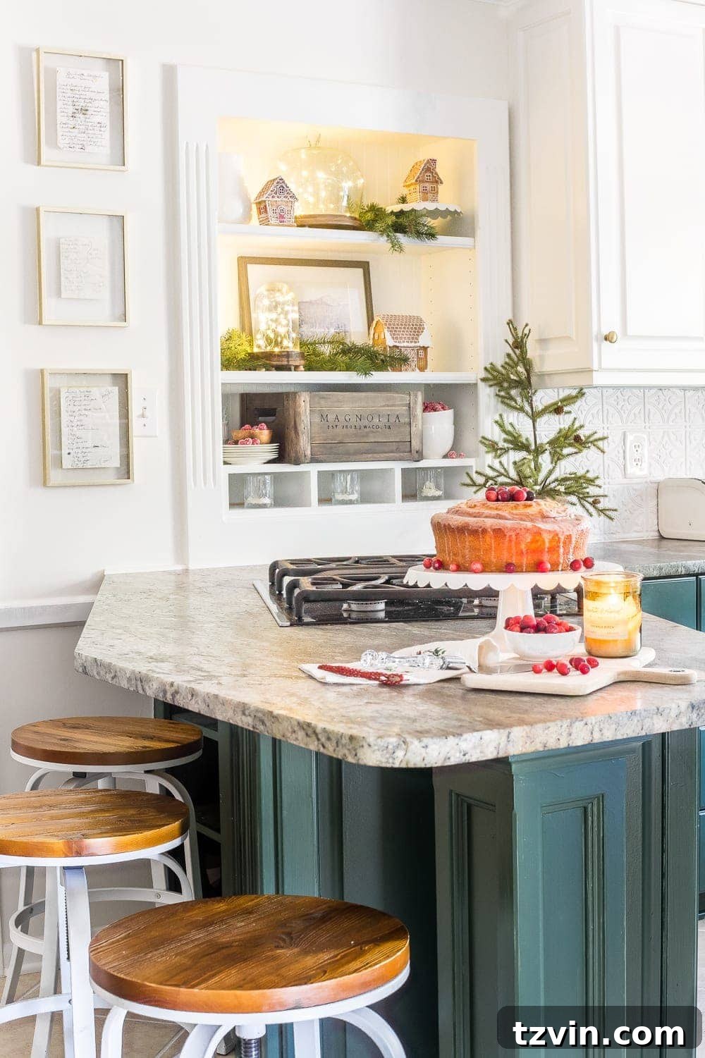 Kitchen Shelves with Christmas Decorations