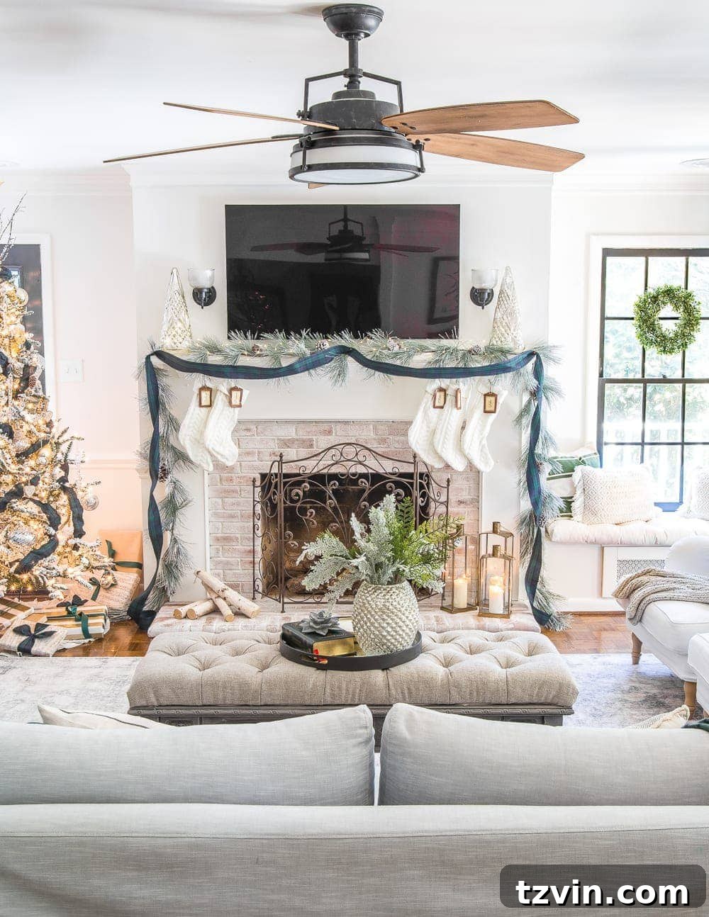 Christmas Living Room with Cozy Seating
