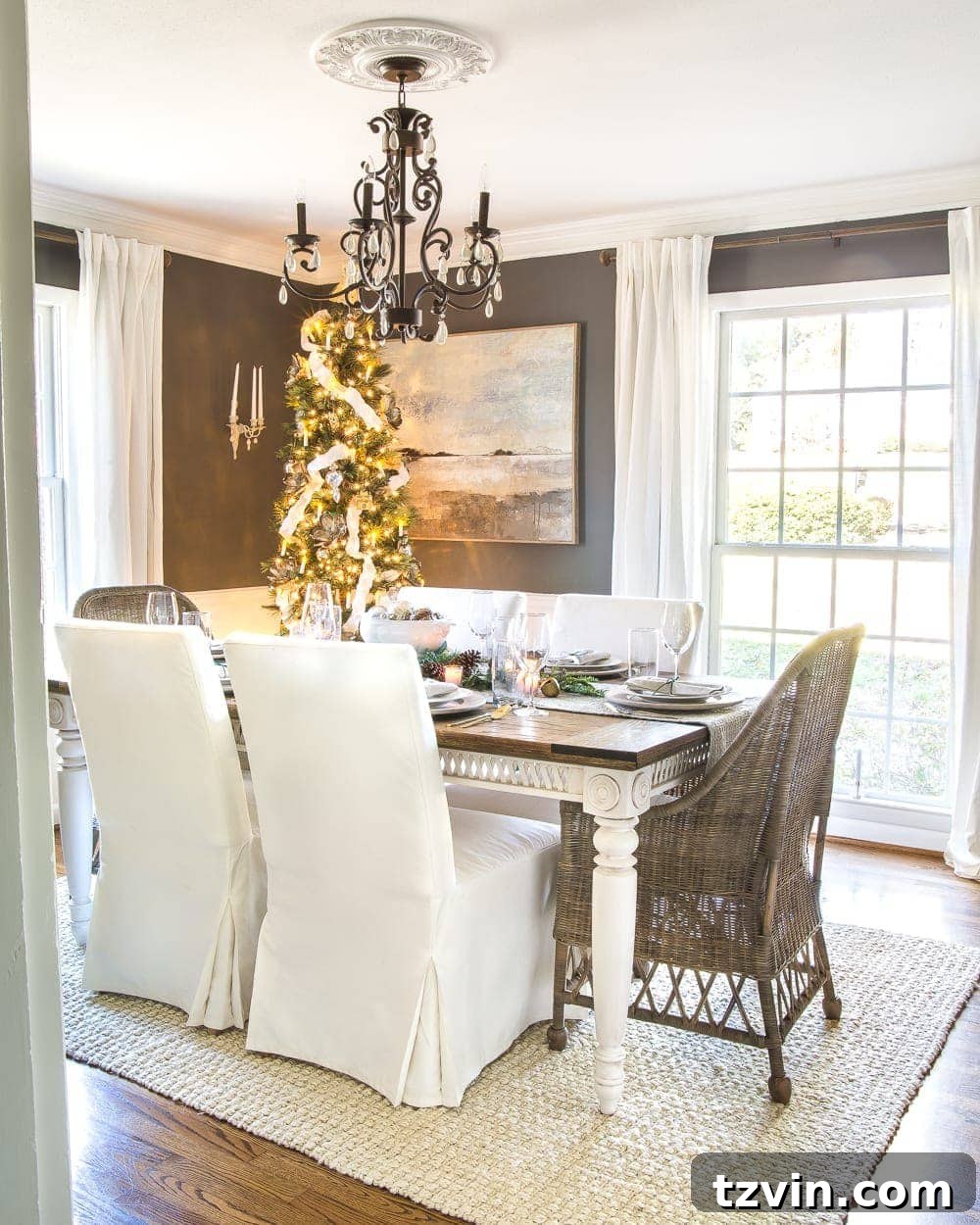Christmas Dining Room with DIY Table and Mirror Wall