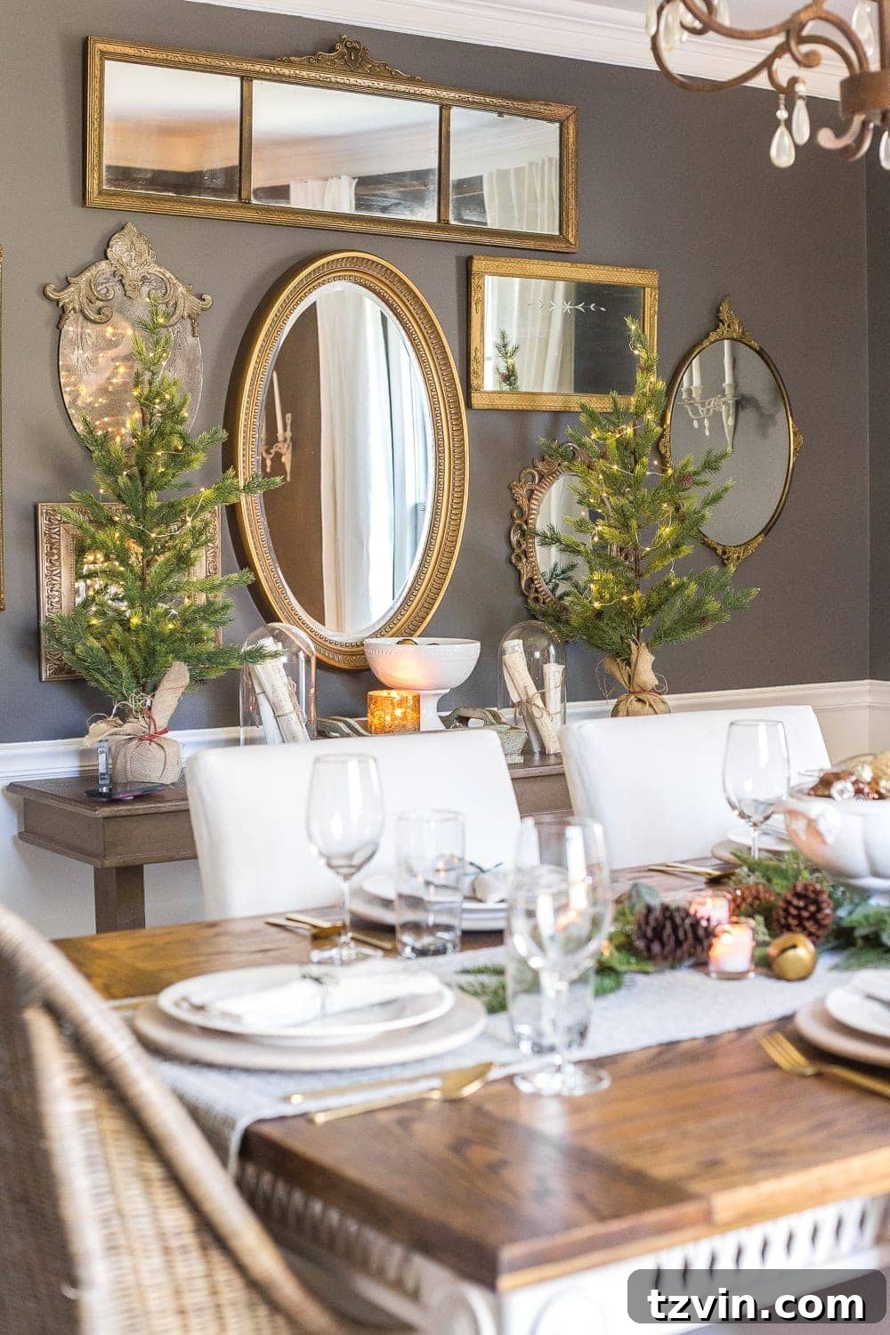 Dining Room with Christmas Tree and Mirror Gallery