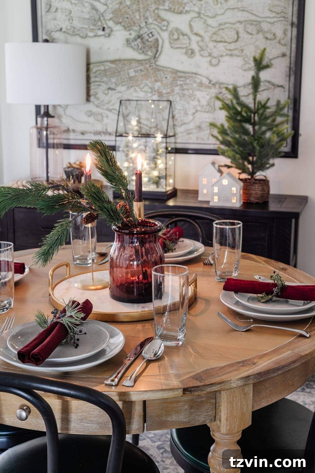 Handmade Holiday Magic: Affordable Christmas Decor for 2024 5 Homemade napkin rings created by twisting garland pieces, an easy and natural Christmas table decor idea.
