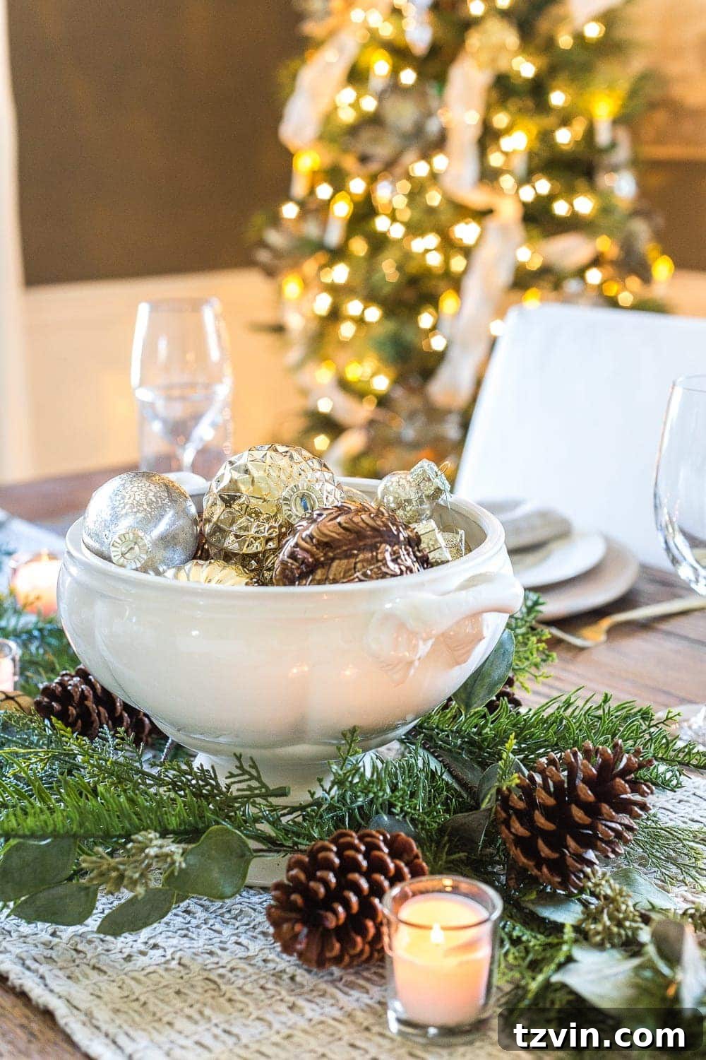 Handmade Holiday Magic: Affordable Christmas Decor for 2024 4 Create a cheap Christmas centerpiece by filling a thrifted bowl with festive ornaments, a simple yet elegant solution.