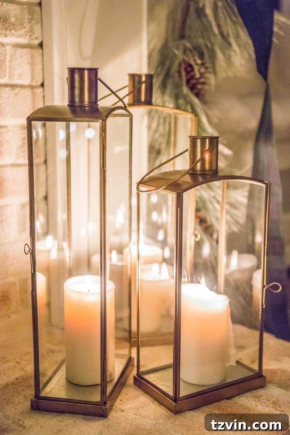 A Yuletide Candlelight Evening 11 Christmas Lanterns on the hearth adding festive glow to the living room