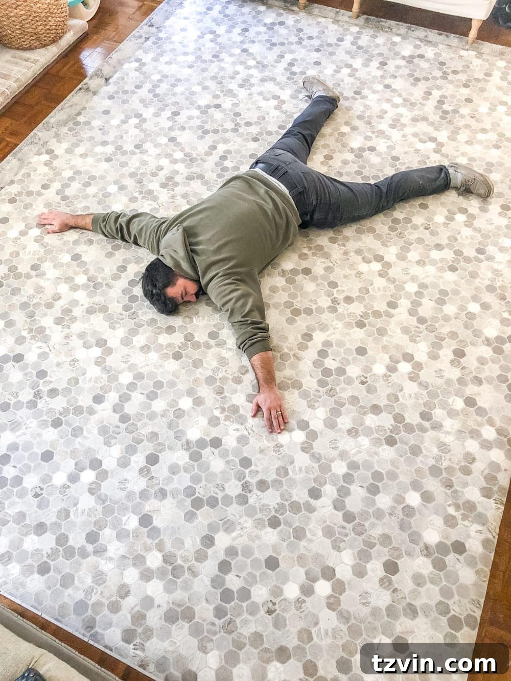Install Sheet Vinyl Flooring Over Tile The Easy DIY Way 13 Unrolling a large sheet of vinyl flooring for acclimation