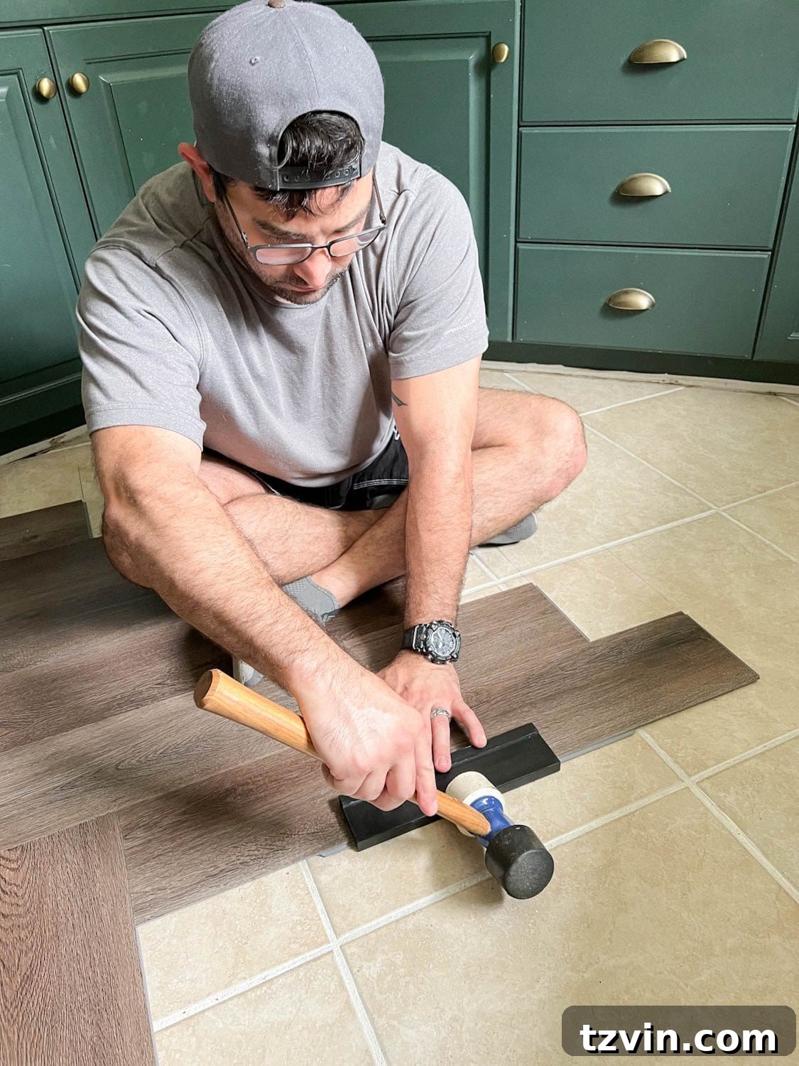 Install Sheet Vinyl Flooring Over Tile The Easy DIY Way 5 Installing luxury vinyl plank flooring in a herringbone pattern over old tile