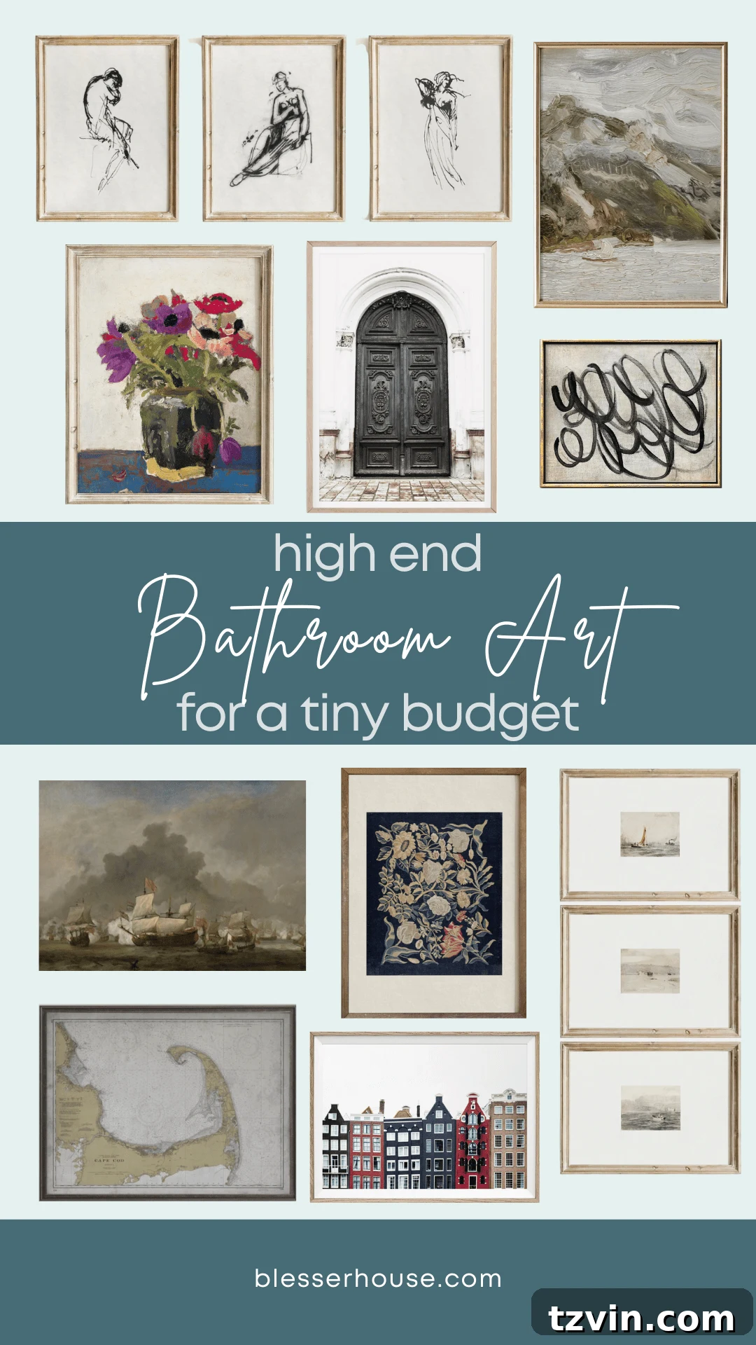 Luxury Lavatory Looks for Less 3 high end bathroom art ideas for a small budget showcasing elegant framed prints