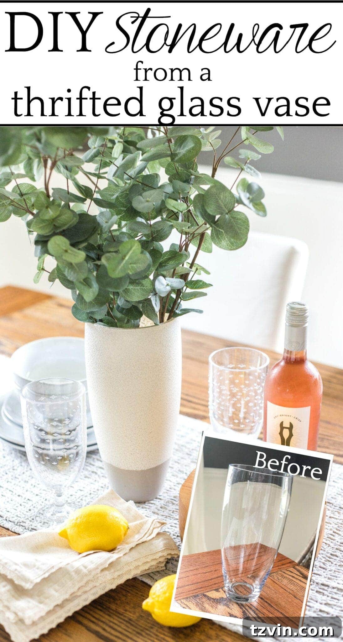 Stoneware Style from Thrift Store Treasures 10 How to add a stoneware look to thrifted glass vases and bottles using just paint. #stoneware #diystoneware #stonewarevase