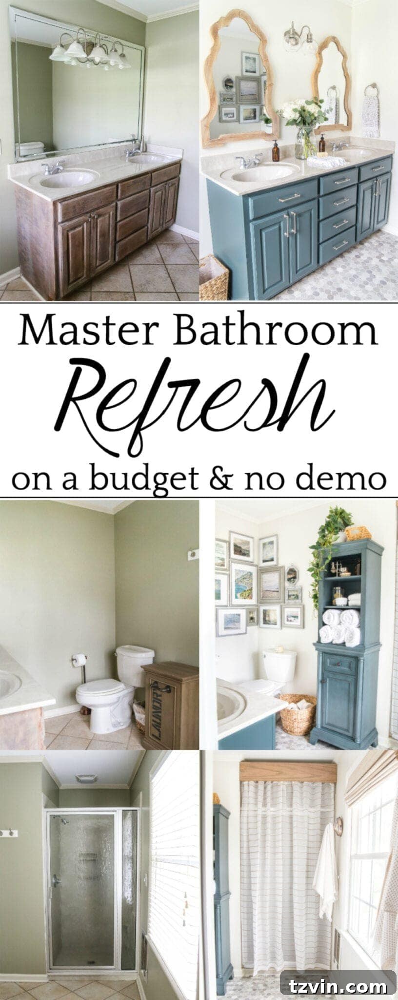 Master Bathroom Makeover: Stunning Results On A Budget 30 Budget Master Bathroom Refresh Reveal: A dated master bathroom gets a budget-friendly refresh using paint, organizing tricks, and DIY solutions for modernizing a space. #bathroomrefresh #masterbathroom #bathroommakeover #budgetbathroom #bathroomreveal #coastalbathroom #coastalstyle