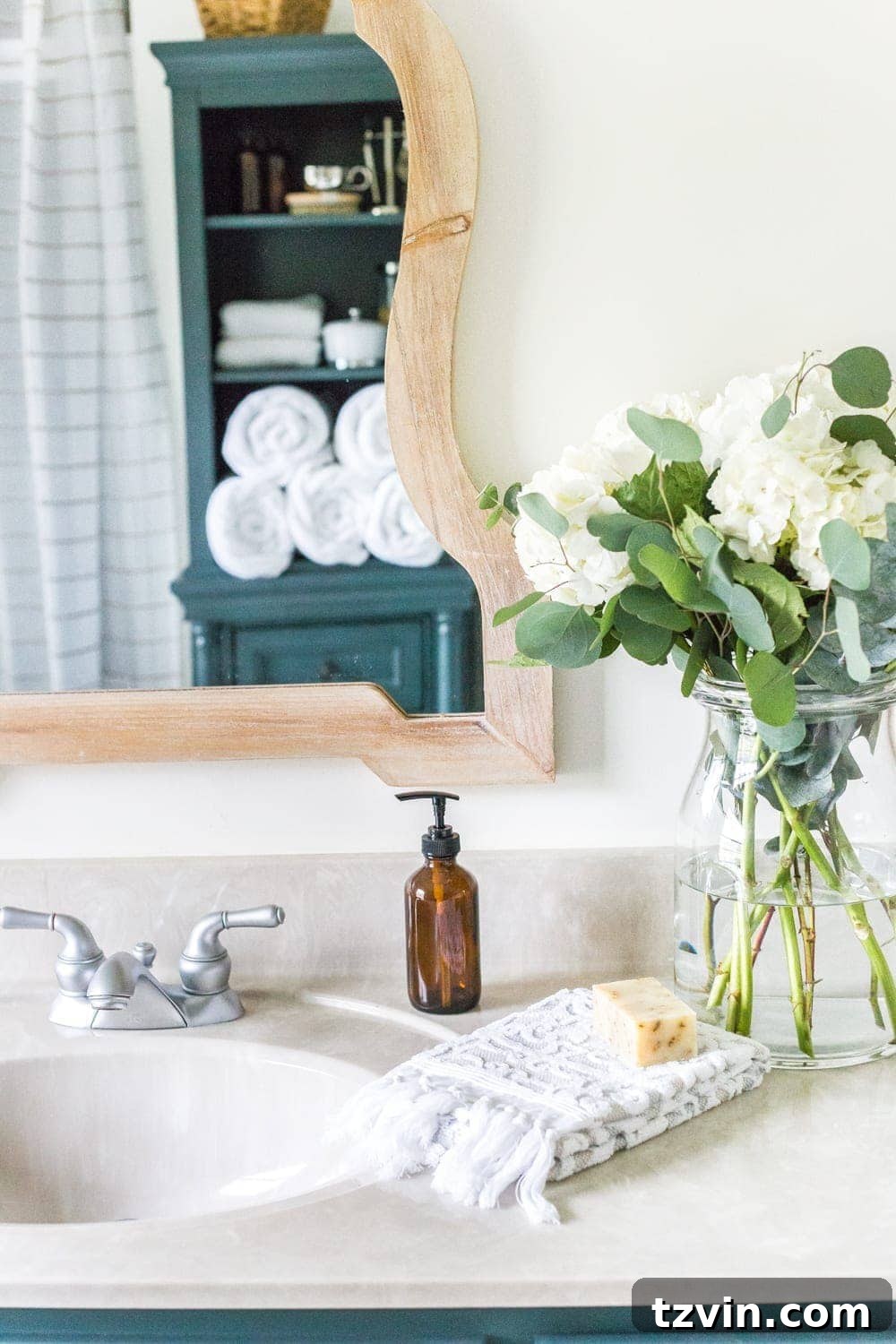Master Bathroom Makeover: Stunning Results On A Budget 5 Master bathroom interior with Benjamin Moore White Dove walls and painted vanity