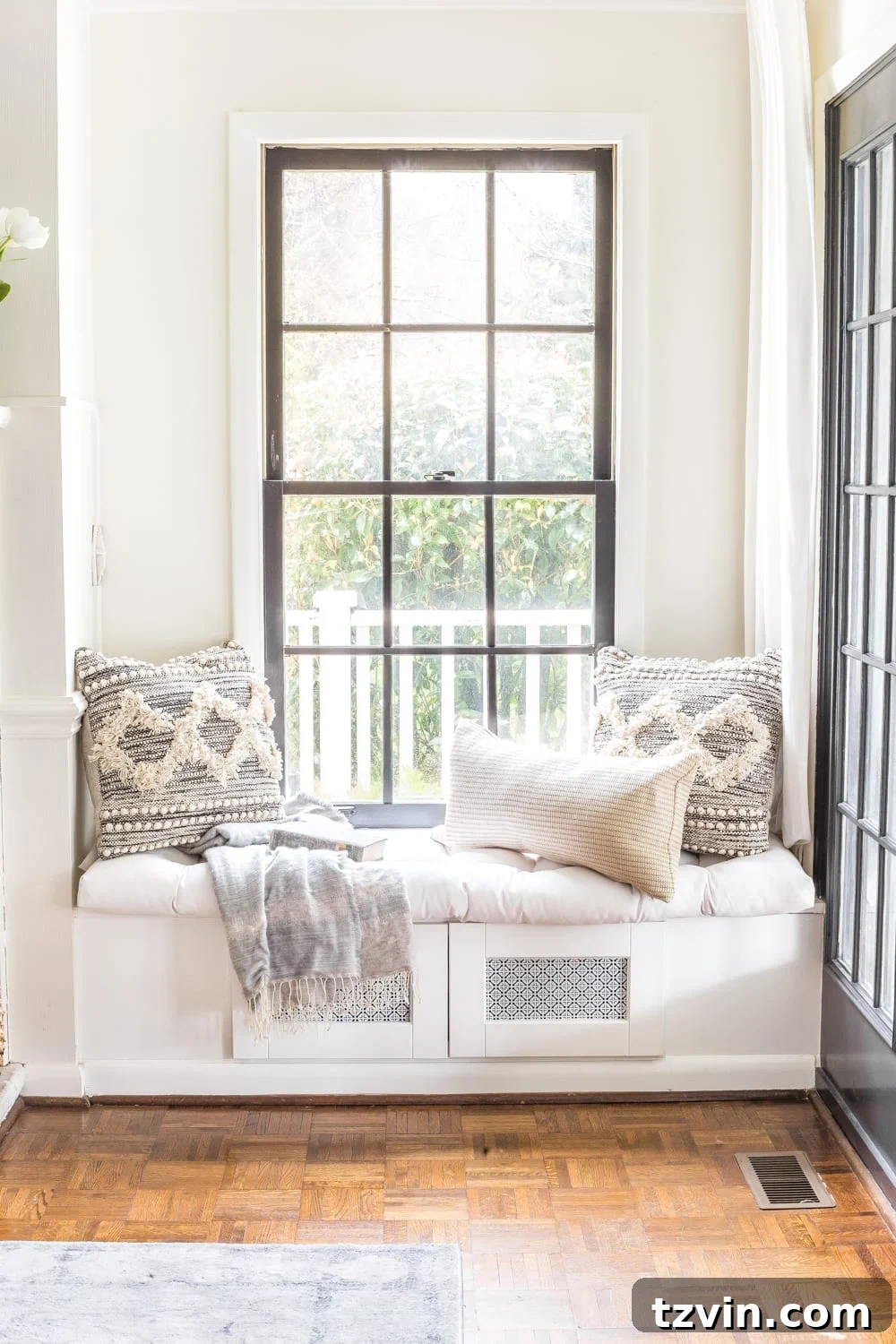 My Spring Oasis: A Home Tour 15 Close-up of neutral textured pillows adding comfort and style to a spring living room.