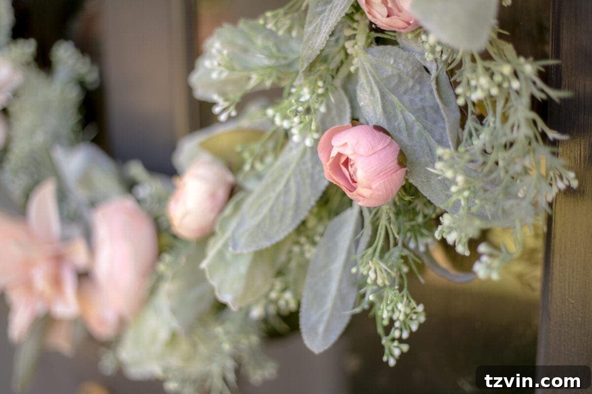 DIY Sage and Blush Spring Wreath | A step-by-step tutorial for making a spring wreath from scratch using artificial sage greenery and blush flowers for soft, romantic style.
