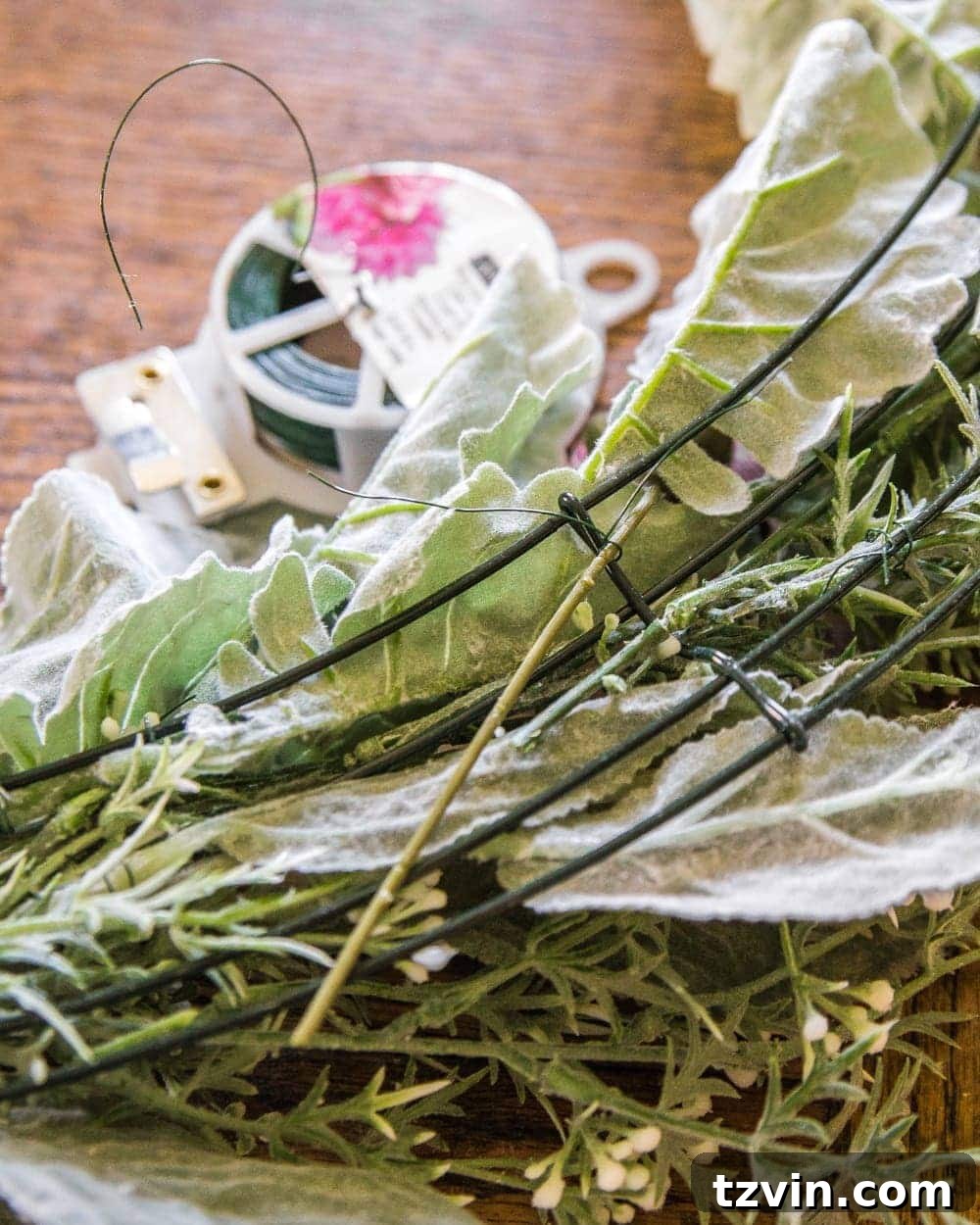 DIY Sage and Blush Spring Wreath | A step-by-step tutorial for making a spring wreath from scratch using artificial sage greenery and blush flowers for soft, romantic style.