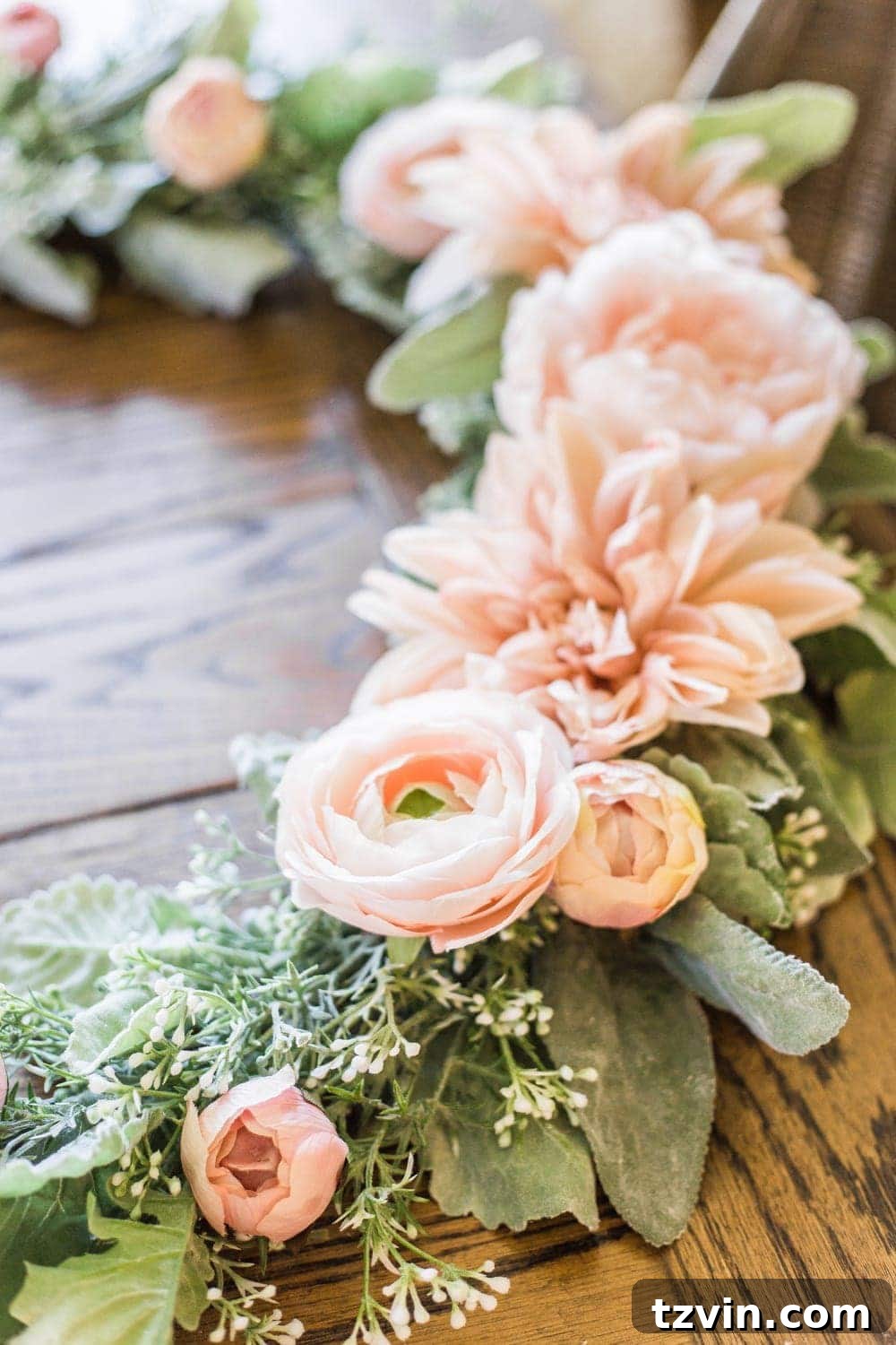 DIY Sage and Blush Spring Wreath | A step-by-step tutorial for making a spring wreath from scratch using artificial sage greenery and blush flowers for soft, romantic style.