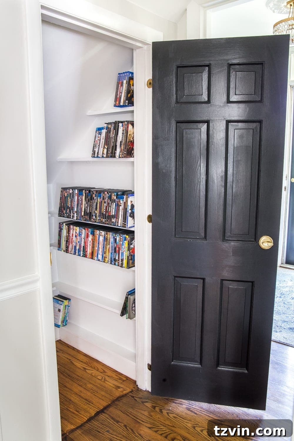 DIY DVD Storage Closet Under the Stairs
