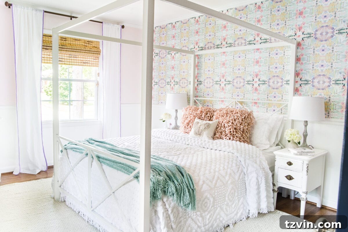 Two Years In: Our Home's Stunning Before and After 43 After image of Olivia's butterfly-themed bedroom, featuring soft pink walls, white furniture, and delicate butterfly decals.