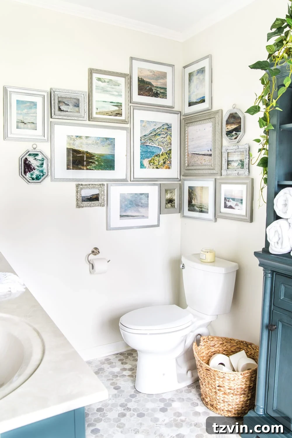 Two Years In: Our Home's Stunning Before and After 62 Close-up of the vanity area in the master bathroom, showcasing modern accessories and a clean, minimalist design.