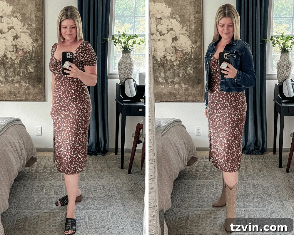 styling a dress to hide belly with cropped jacket