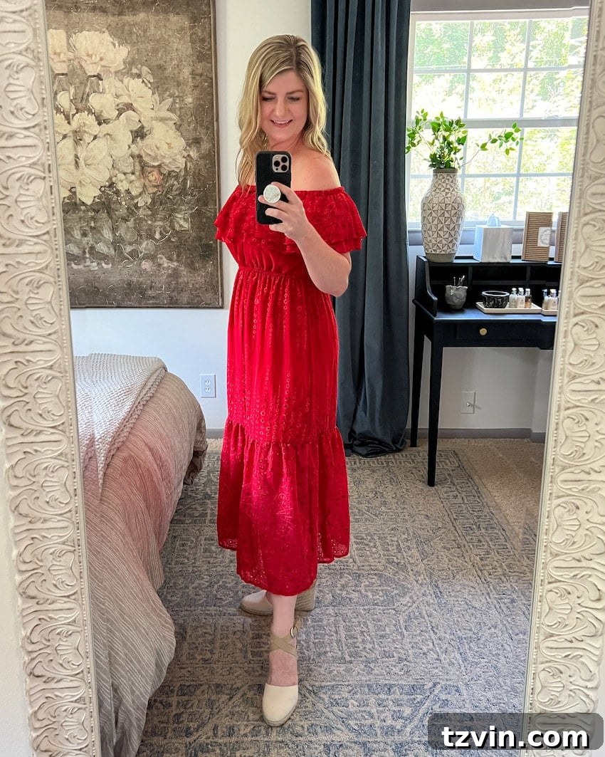 red midi postpartum dress 