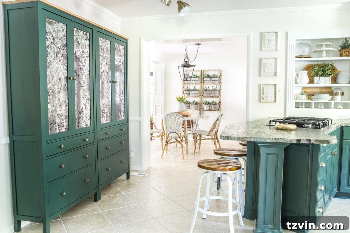 Hacking IKEA Hemnes for Your Pantry 20 Kitchen cabinets painted Sherwin Williams Billiard and Benjamin Moore Simply White in a cohesive design