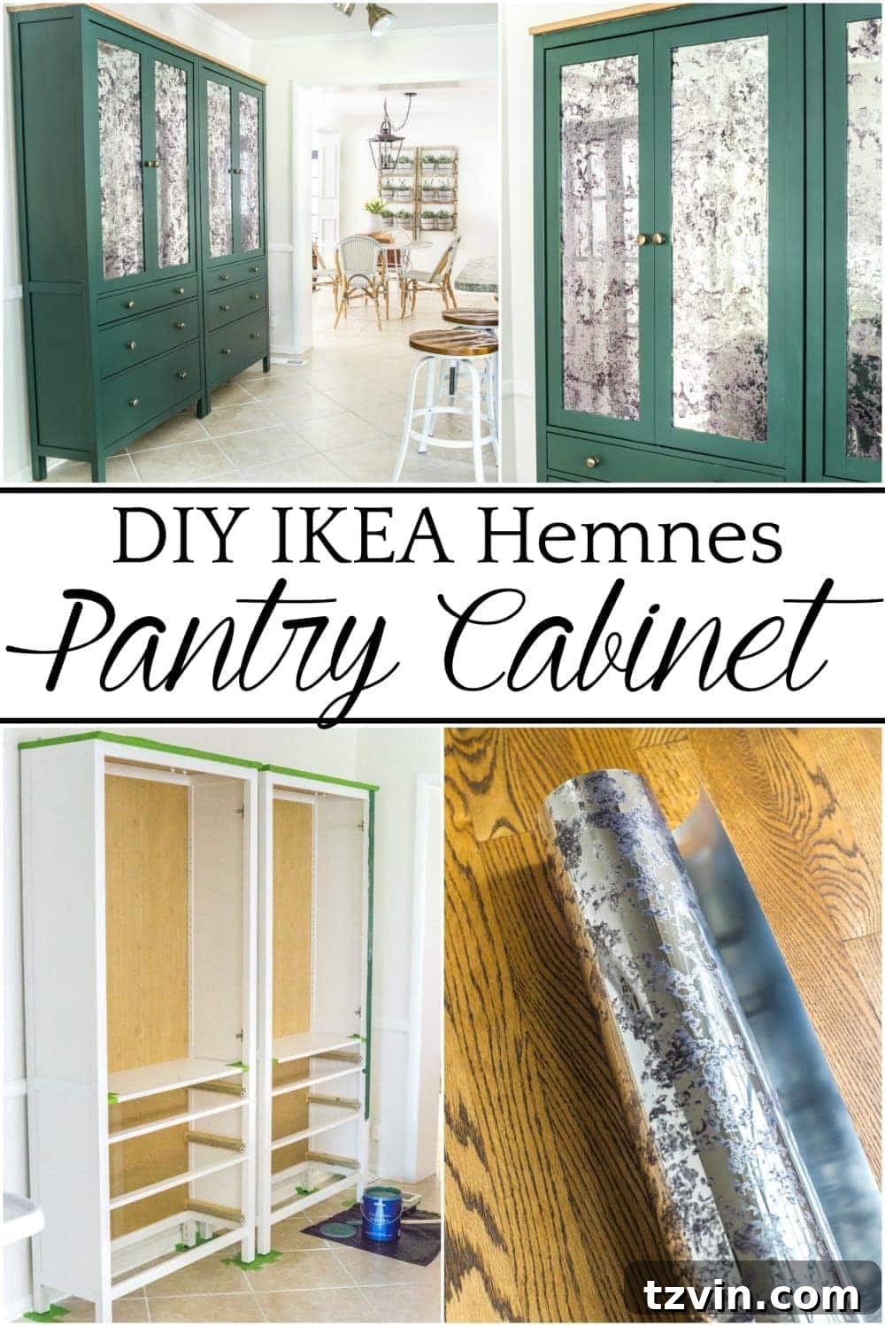 Hacking IKEA Hemnes for Your Pantry 22 DIY IKEA Hemnes Pantry Cabinet | blesserhouse.com - How to turn an IKEA Hemnes cabinet into a pantry and give it a custom high-end look with antique mirror window film.