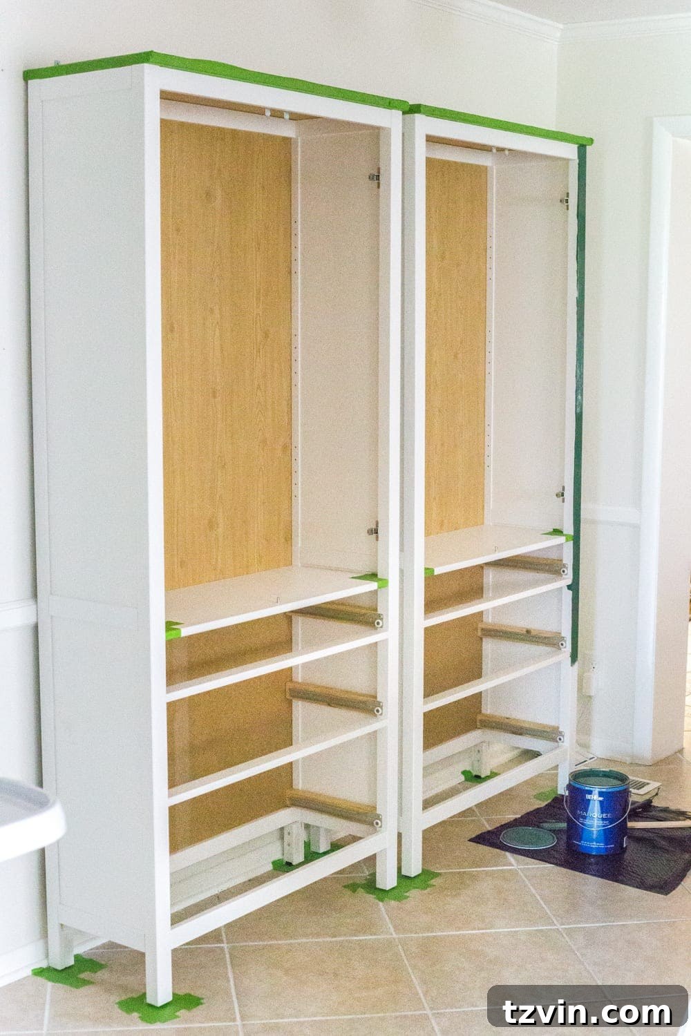 Hacking IKEA Hemnes for Your Pantry 9 Applying primer to IKEA Hemnes cabinets before painting