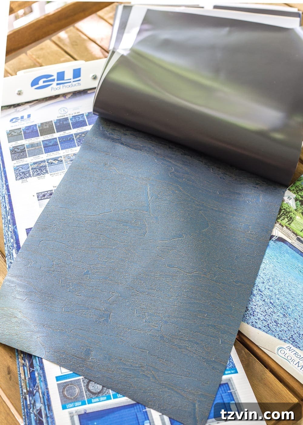 Backyard Blank Canvas: Before Tour and Pool Makeover Vision 7 Backyard Before Tour and Pool Makeover Plans | blesserhouse.com - GLI Pool Products Blue Slate Vinyl Liner