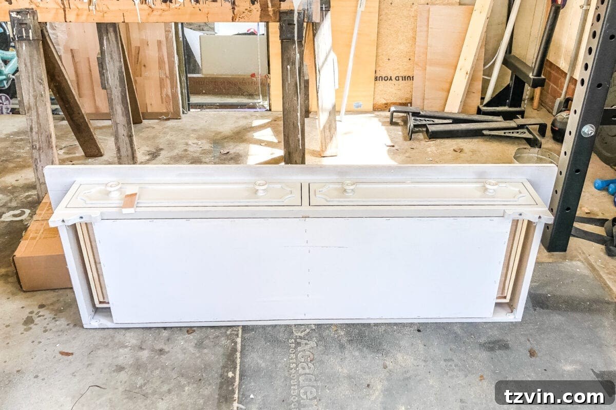 Upcycling a Console Table into a Chic Bathroom Vanity 4 Console table before conversion to a bathroom vanity
