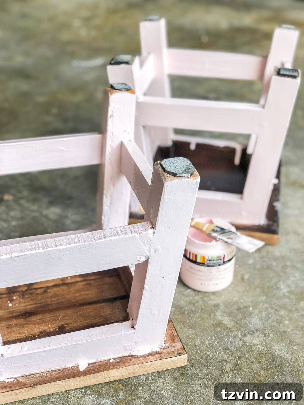 Craft Your Own Custom Step Stool 5 DIY Personalized Step Stools - Painting pink base for custom stools. #personalizedstepstool #diysign #diymonogram