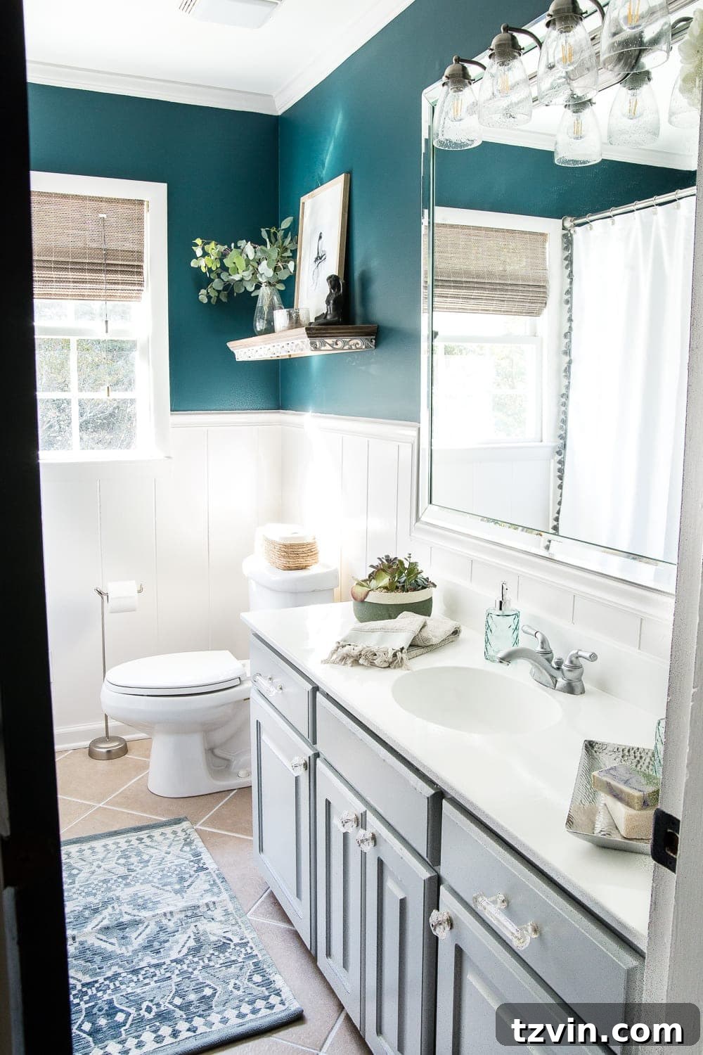 Tiny Humans Big Bathroom Makeover 4 Interim stage of kids bathroom with temporary paint updates