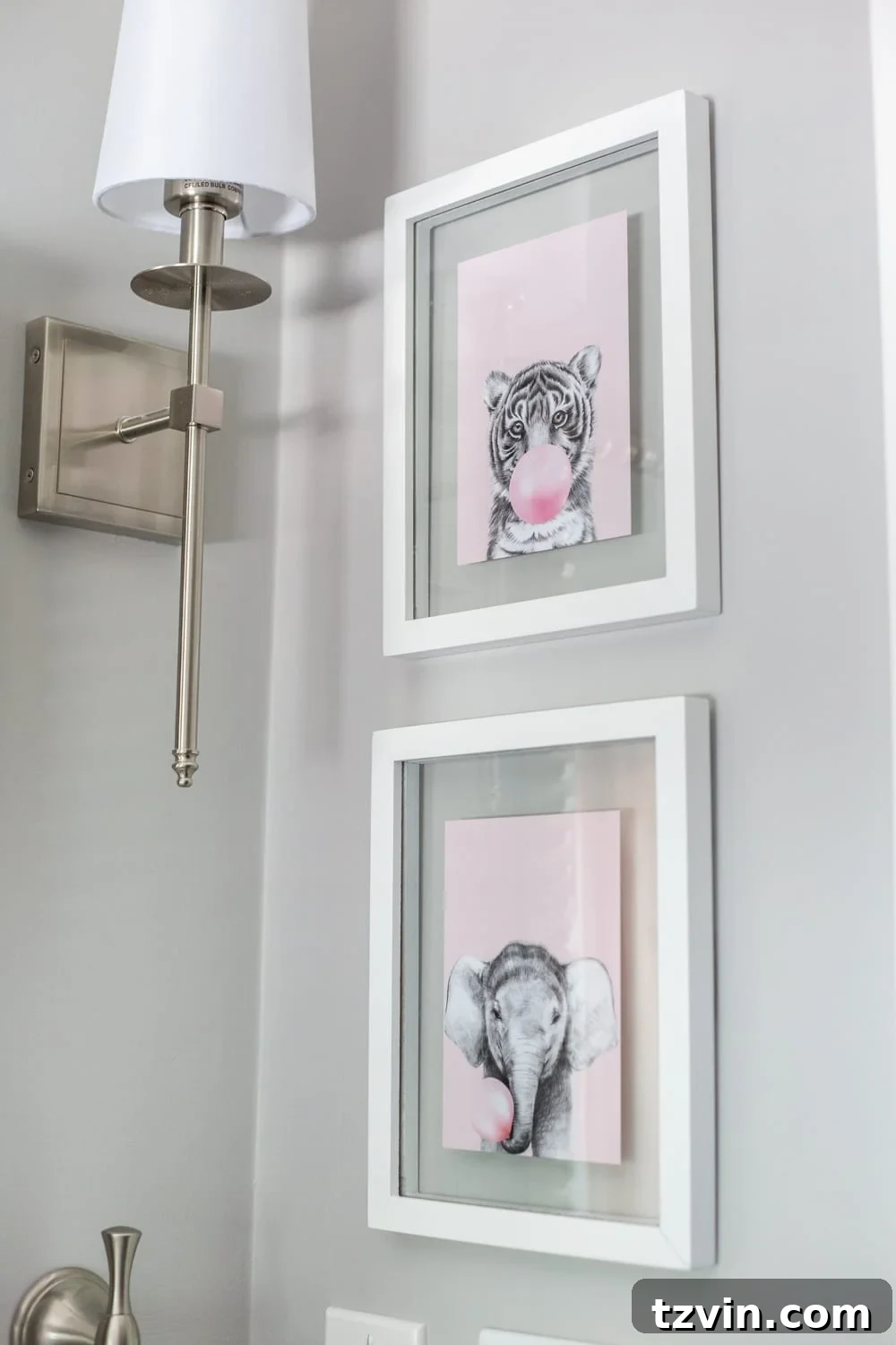 Girls' Bathroom Decor Details & Sources | tiger and elephant blowing bubbles art