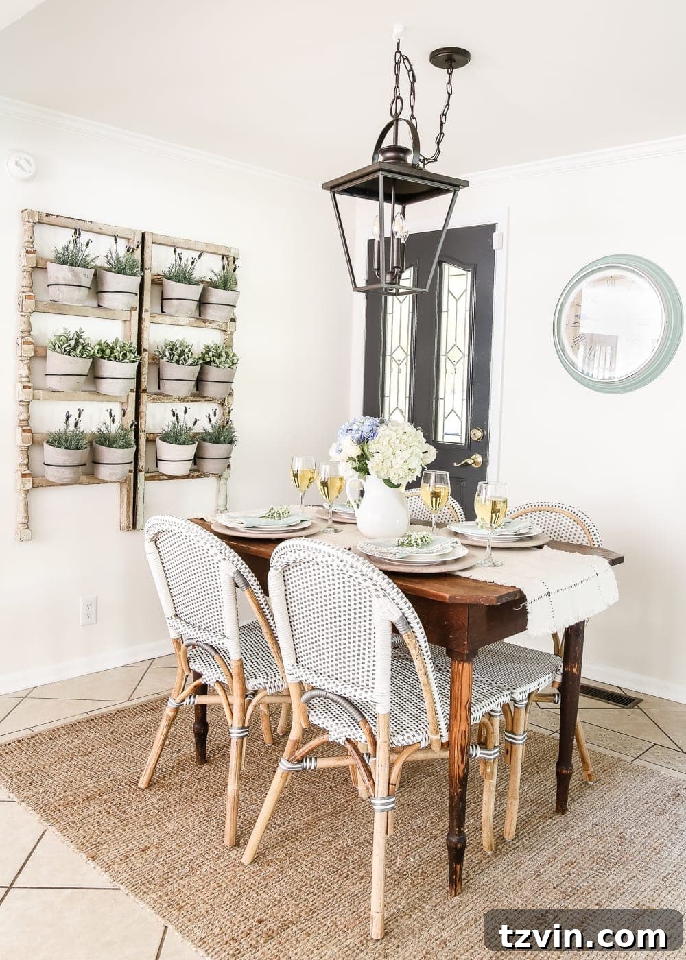 Chandelier Makeover: Our Favorite Brass Spray Paint 2 French farmhouse breakfast nook with a rustic table
