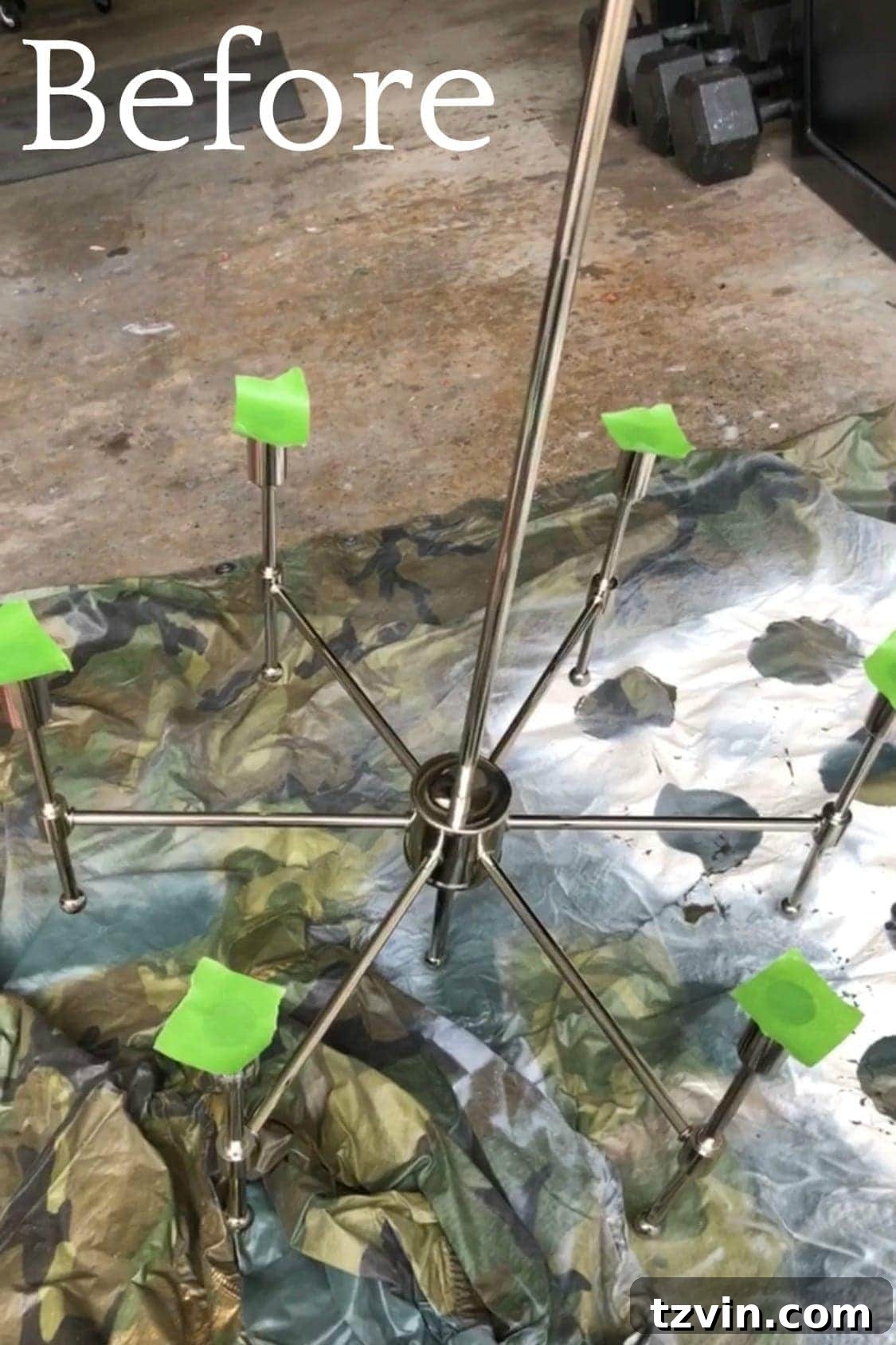 Chandelier Makeover: Our Favorite Brass Spray Paint 5 Brushed nickel chandelier before transformation