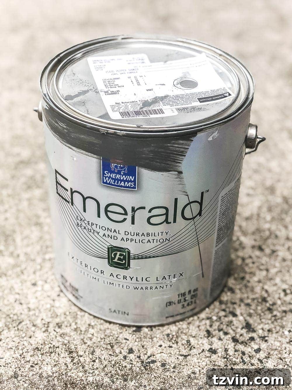 Close-up of Sherwin Williams Pepper Shake paint color swatch, ideal for vinyl siding