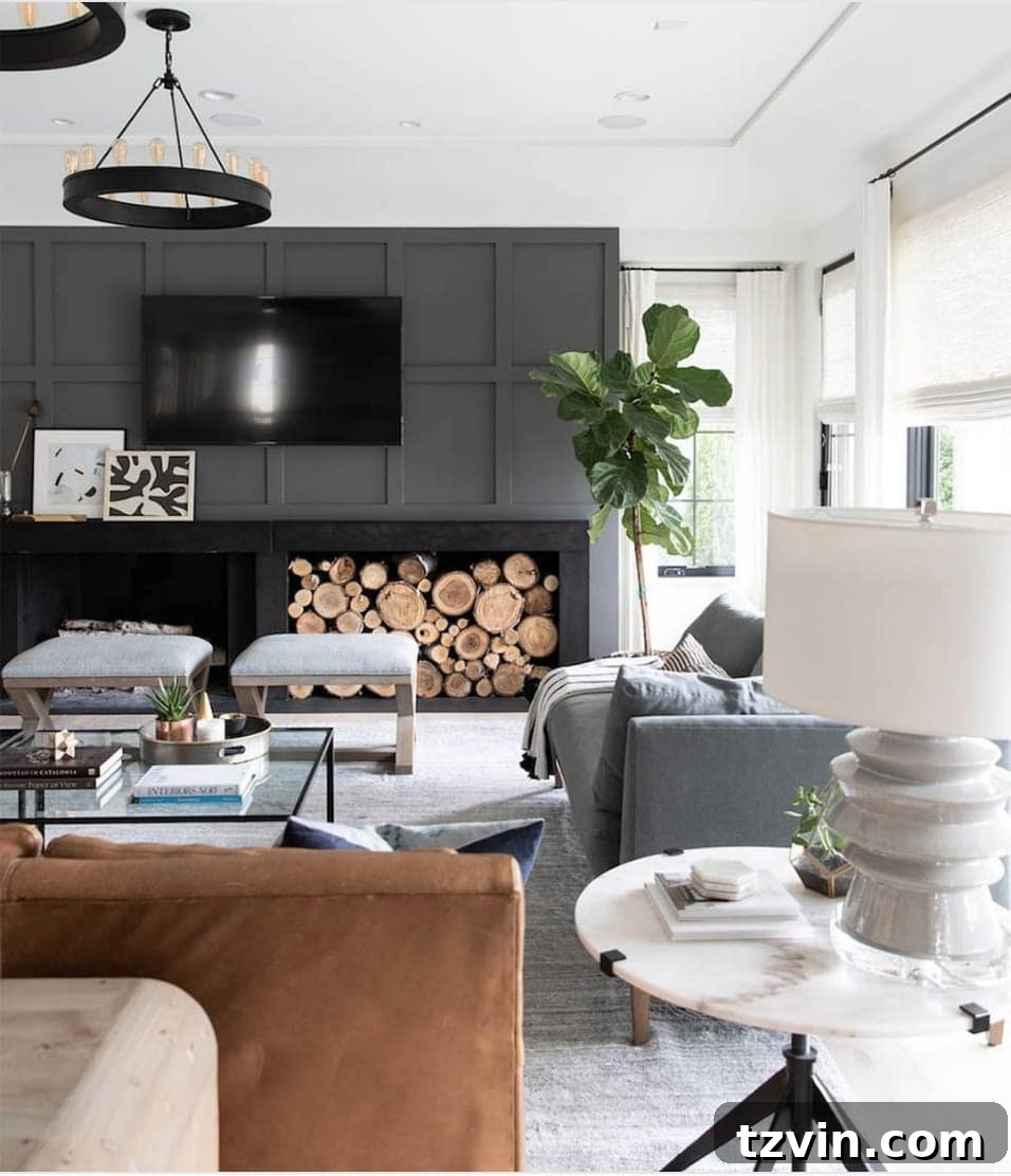 Beyond the Screen 12 Ways to Style Your TV Space 6 Television mounted on a dark painted accent wall to blend in