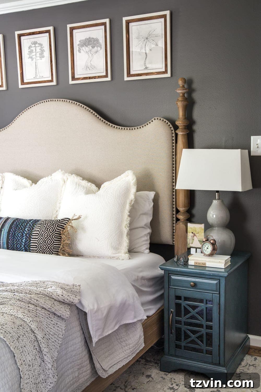Master Bedroom Oasis: New Artistic Tranquility 8 Simple, minimalist art ideas from Walmart that work perfectly in a bedroom to evoke a peaceful mood + charcoal gray wall paint