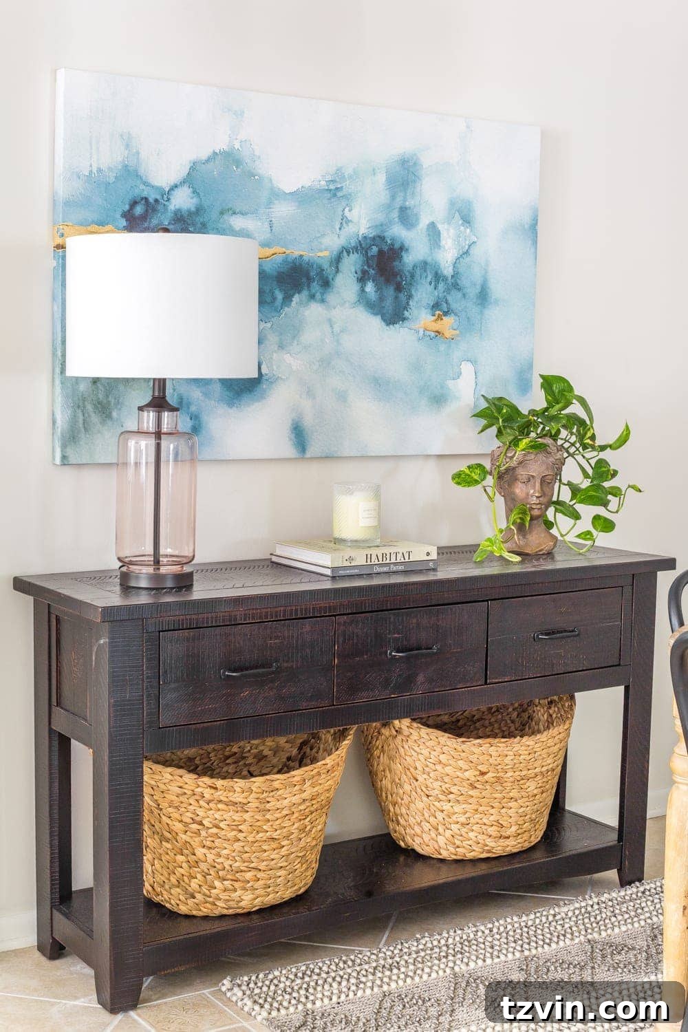 Blue Abstract Art for Modern Coastal Breakfast Nook