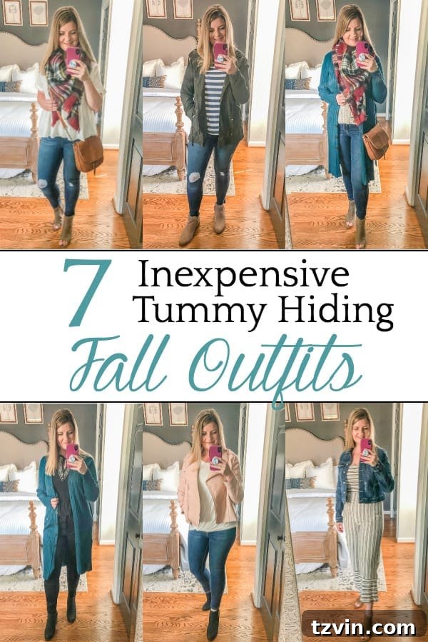 Chic & Cheap: 7 Fall Outfits to Smooth Your Silhouette 2 7 Inexpensive Tummy Hiding Fall Outfits | Discover fall outfit ideas and tummy pooch hiding tricks for postpartum / post-menopausal bodies, plus versatile fashion staples.