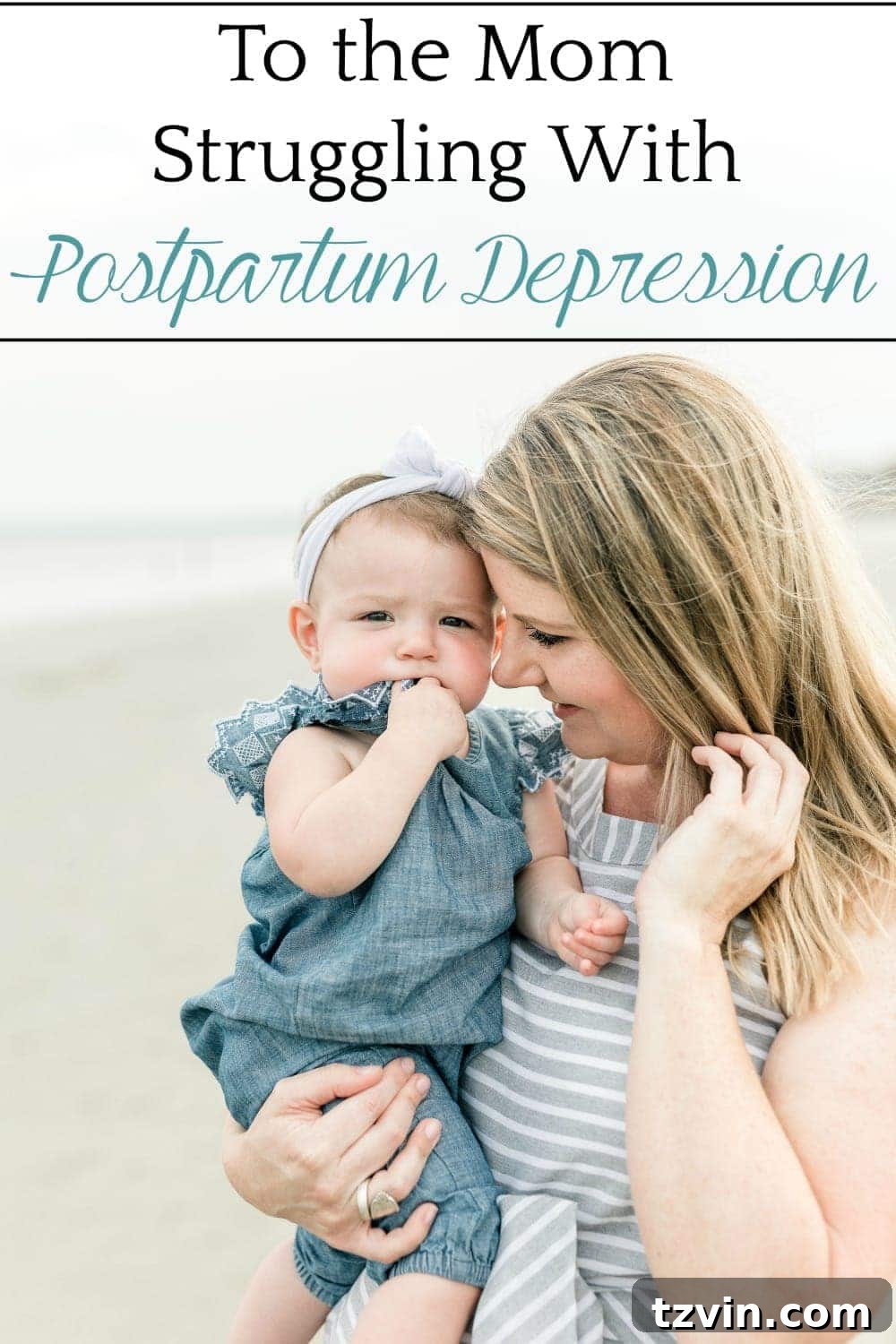 Pinterest graphic: 'My Journey Through Postpartum Depression', encouraging sharing.