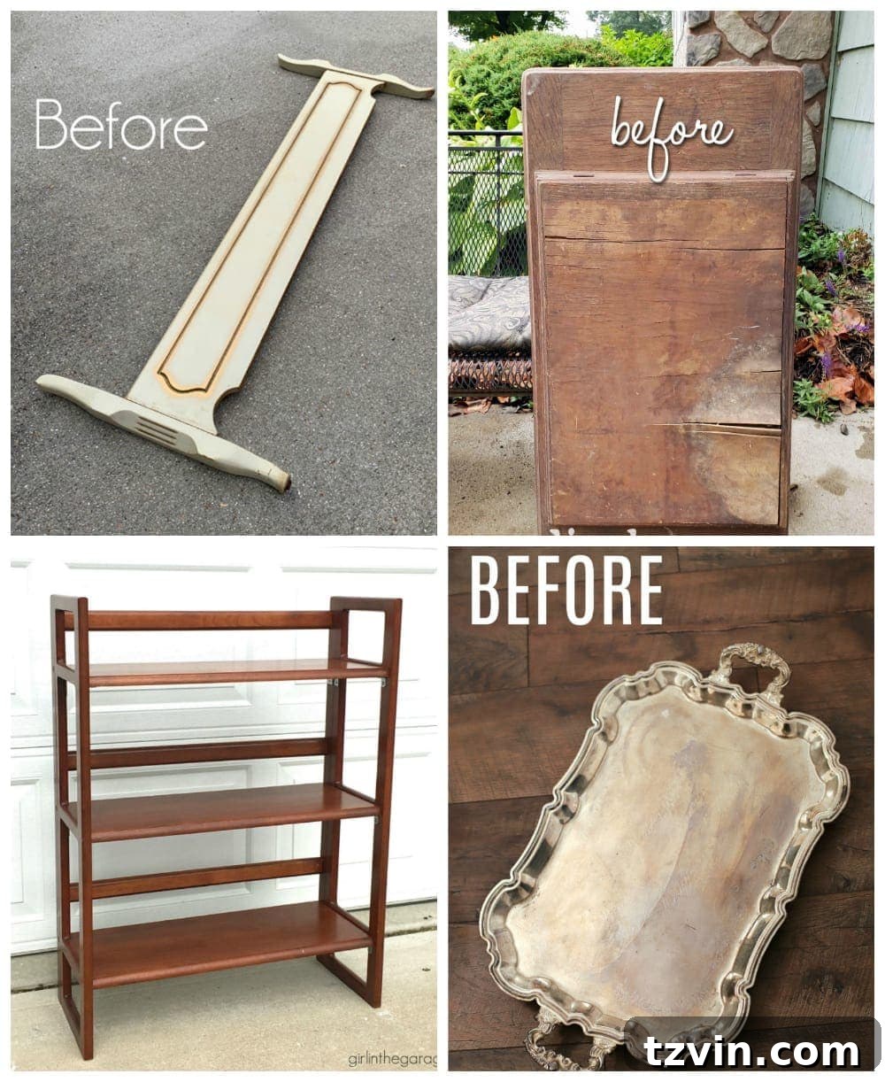 Collage of various Trash to Treasure DIY projects from other bloggers, inspiring creative upcycling