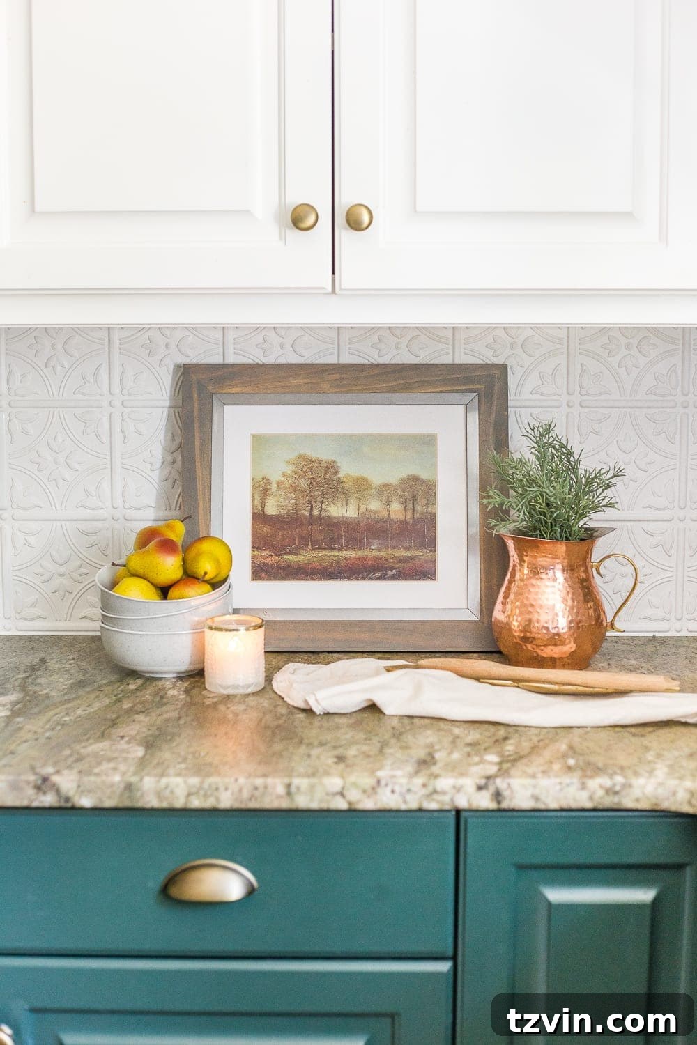 Close-up of the framed free autumn landscape art printable, showcasing its elegance and detail.