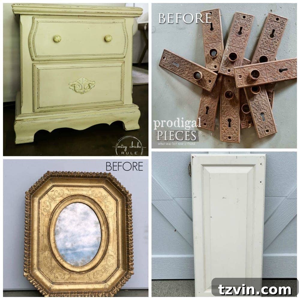 Upcycling Old Frames Into Stunning Antique Mirrors 13 Trash to Treasure collage with various upcycled projects