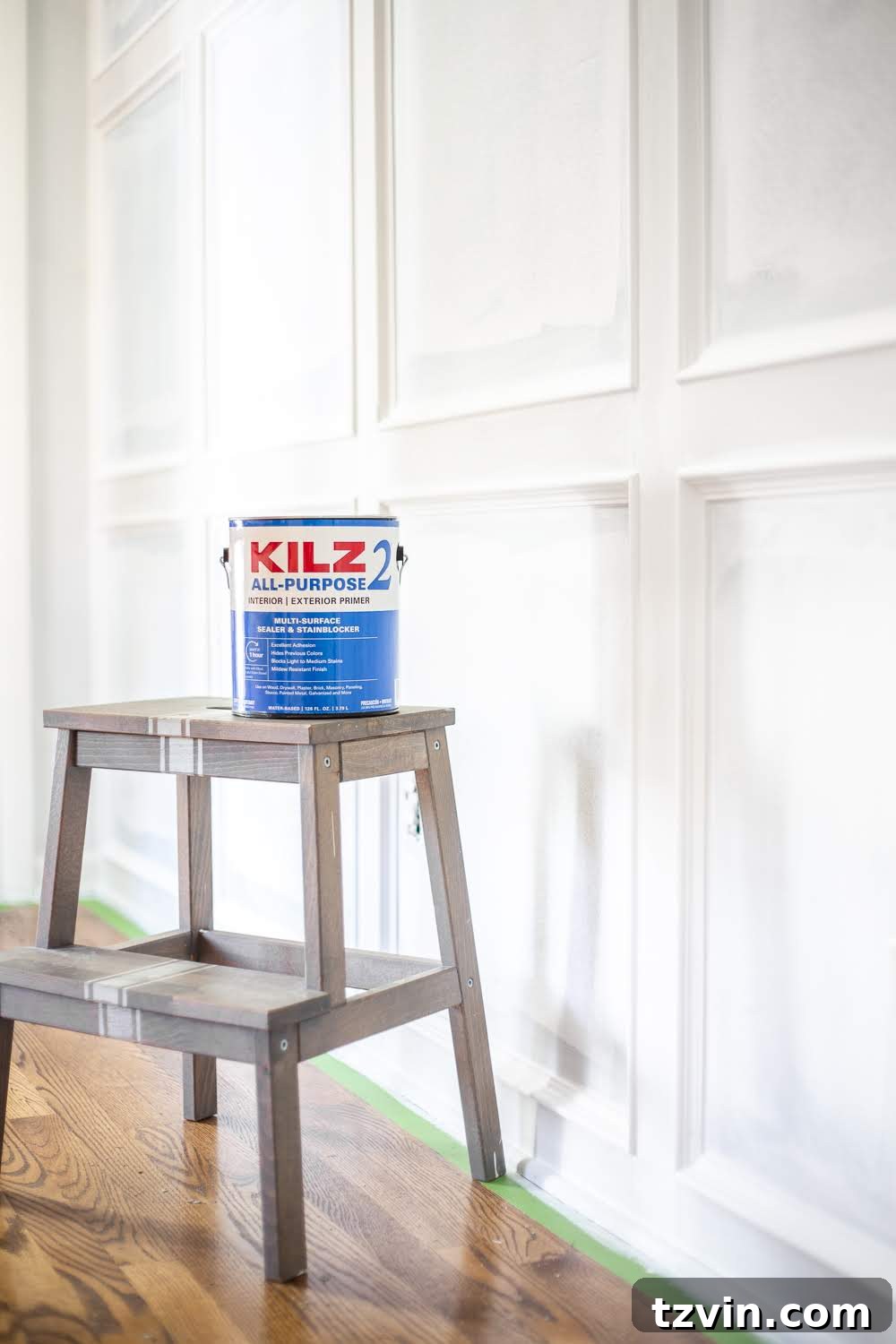 Master Bedroom Transformation: 5 Hard-Earned Painting Insights 7 Close-up of primer application on the grid molding, demonstrating attention to detail in DIY painting projects.