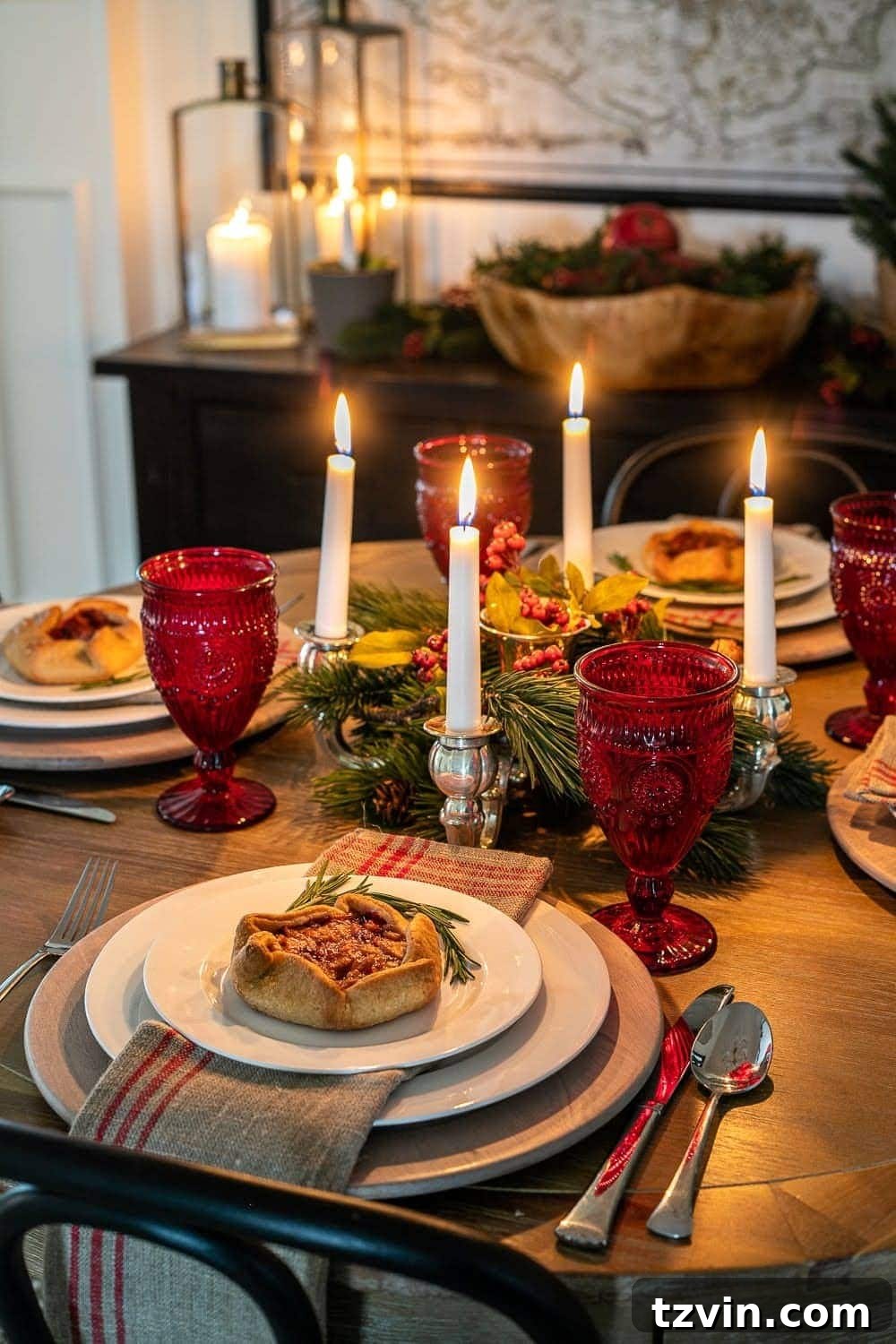 Swedish Christmas Charm: Blending Sentimental Decor with Modern Touches 10 A Swedish Christmas centerpiece featuring an advent candelabra decorated with greenery, mimicking a St. Lucia crown, for a festive dining table.