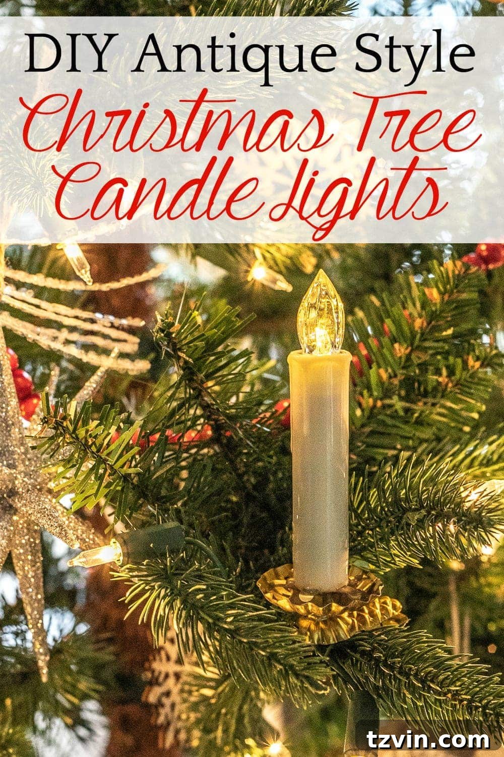 Heirloom Christmas Tree Candles: Handcrafted Charm 2 DIY antique style brass Christmas tree candles on a decorated tree