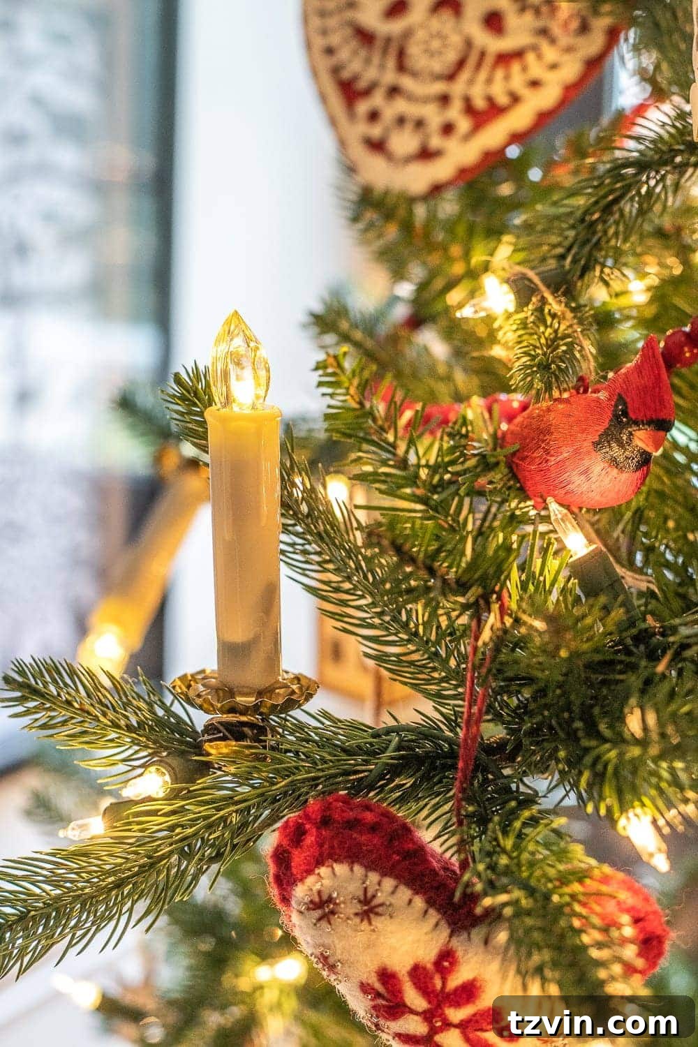Heirloom Christmas Tree Candles: Handcrafted Charm 8 single DIY brass christmas tree candle clipped onto a christmas tree branch