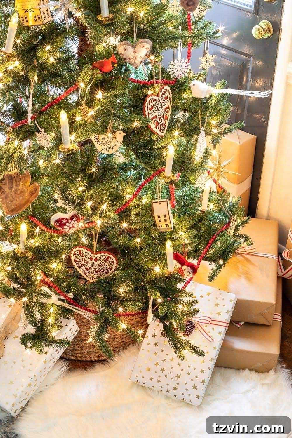 Heirloom Christmas Tree Candles: Handcrafted Charm 9 DIY Christmas candle tree lights with Swedish ornaments on a decorated christmas tree