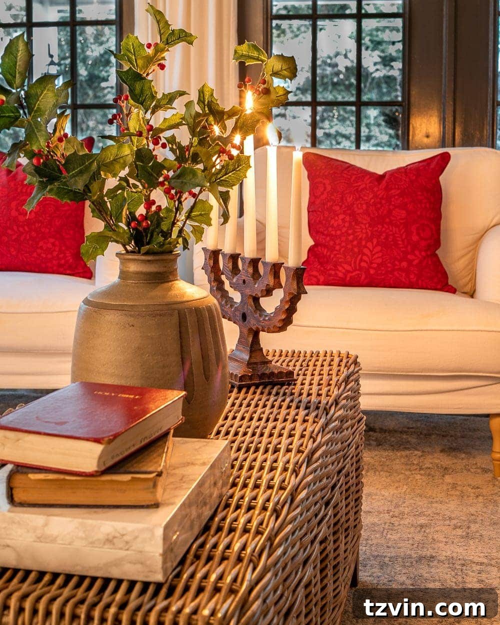 Enchanted Holiday Evenings 2019 17 Christmas candlelight coffee table vignette in living room, elegant and festive