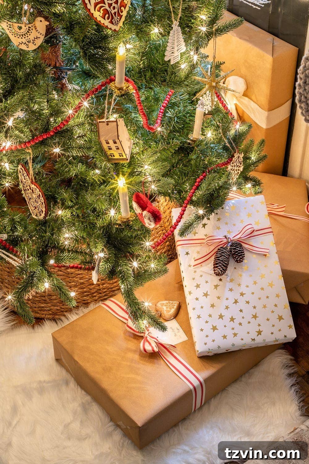 Enchanted Holiday Evenings 2019 19 Christmas presents and tree at night, beautifully wrapped gifts under a glowing tree