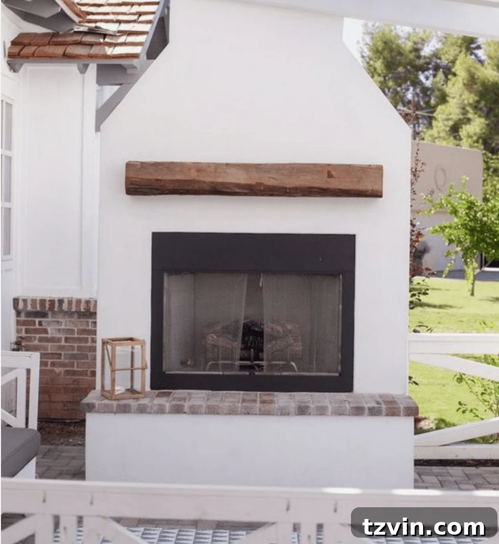 Inspirational image of a simple and modern outdoor fireplace design.