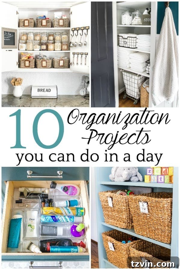 Quick Home Organization Projects: 10+ ideas to declutter and organize your home in a day or less for maximum function and efficiency.